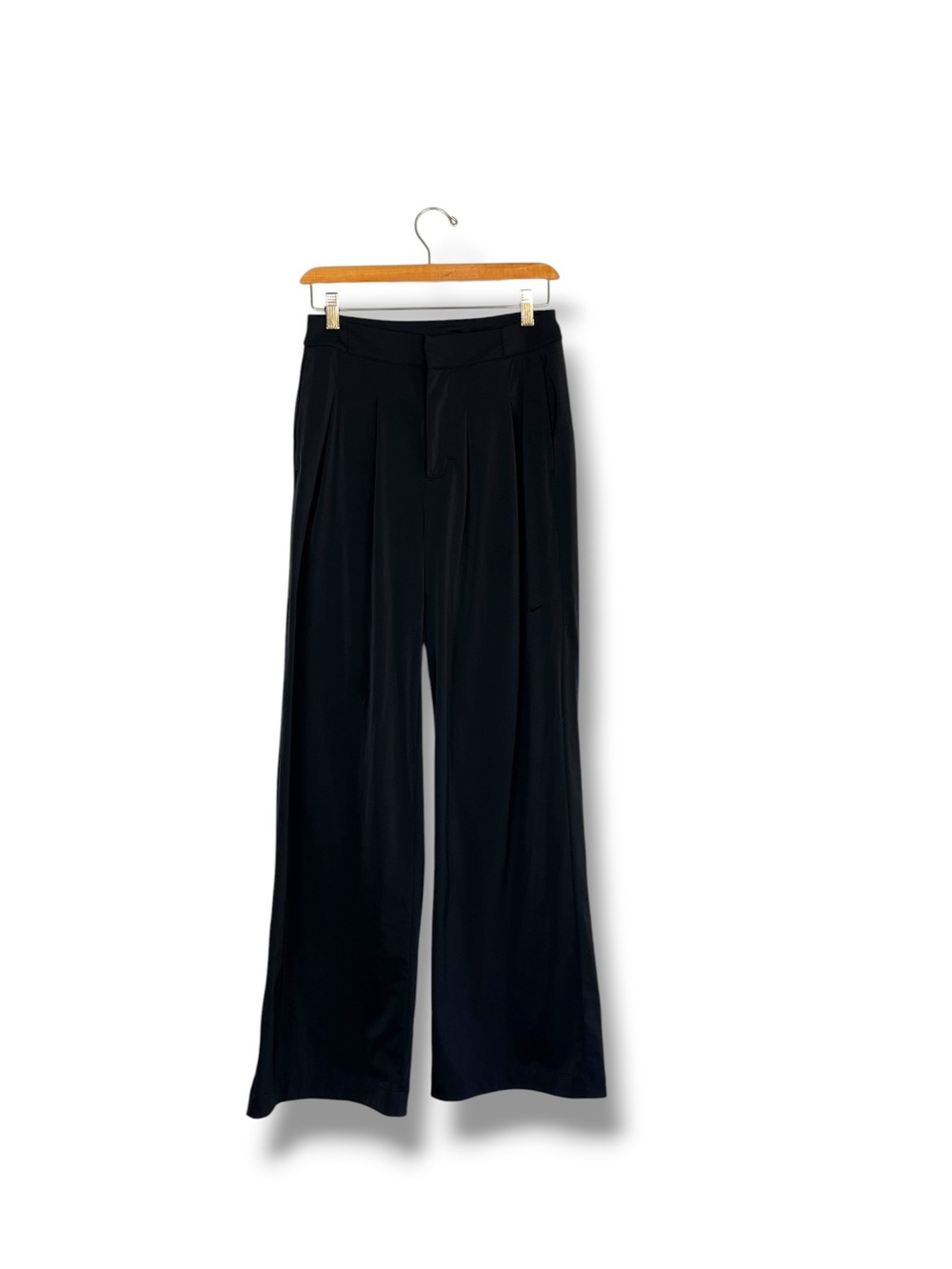 Nike Bliss Wide Leg Pleated Trouser Dri-Fit Black Small Stretch Gummy Logo - Picture 9 of 16